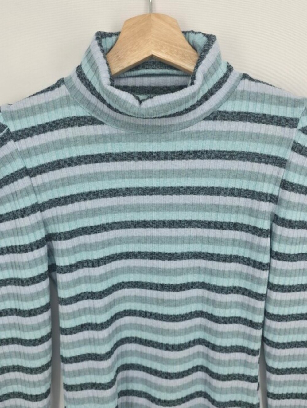 Maeve Anthropologie Ribbed Puff Sleeve Striped Turtleneck Knit Top XS - Picture 5 of 10